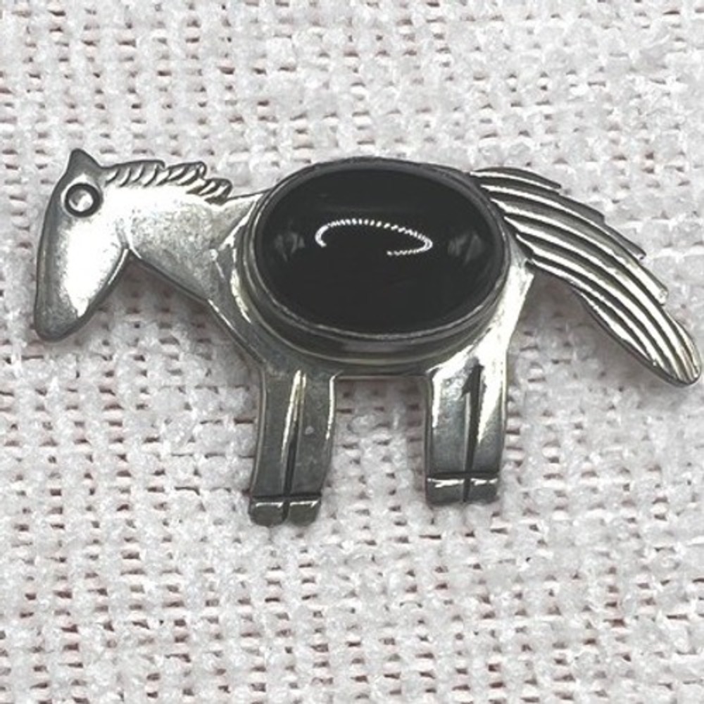 Carol Felley 80s Sterling Silver Onyx Horse Brooch Pin Equestrian Southwestern‎
